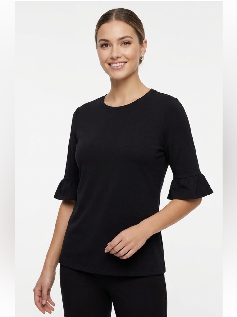 R.W & Co Black Top 3/4 Sleeve Ruffle Cuff Size Medium Business Casual